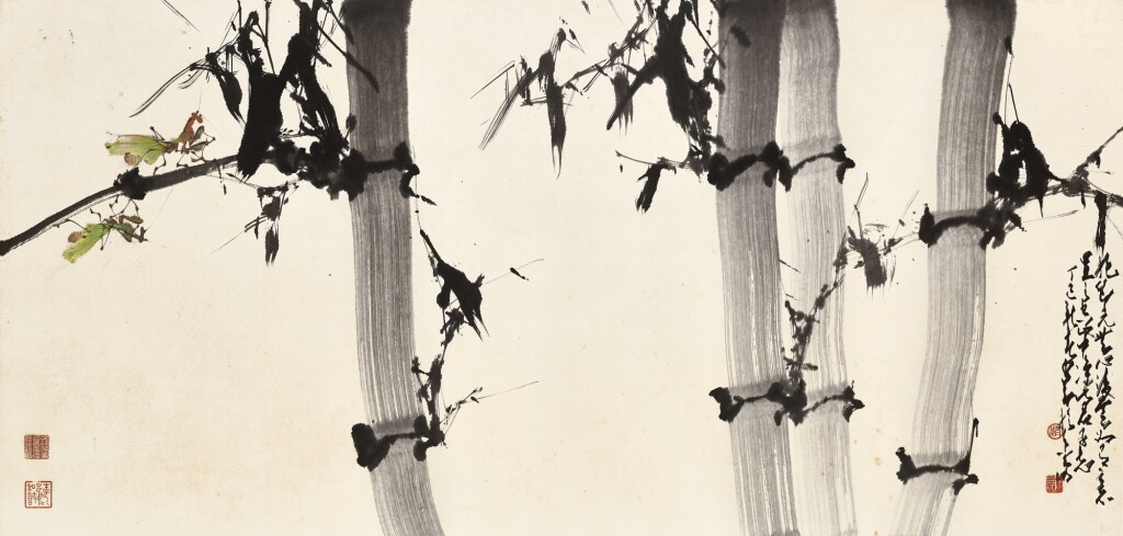 View full screen - View 1 of Lot 2593. Zhao Shao'ang 趙少昂 | Bamboo and Mantis 墨竹螳螂.