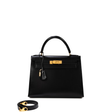 View full screen - View 1 of Lot 714. Black Box Kelly 28 Sellier Gold Hardware, 1993.