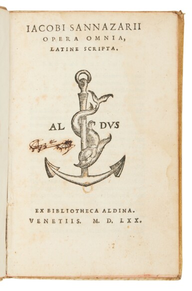View full screen - View 1 of Lot 1404. Sannazaro, Opera omnia, Venice, Biblioteca Aldina, 1570, eighteenth-century vellum over stiff pasteboards.