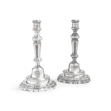 View full screen - View 1 of Lot 483. A pair of Maltese silver candlesticks, Gaetano Falzon, Malta, circa 1760 | Paire de flambeaux en argent par Gaetano Falzon, Malte, vers 1760.