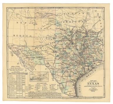 View full screen - View 1 of Lot 185. ROESSLER, ANTON R. | New Map of the State of Texas Prepared and Published for Albert Hanford's Texas State Register for 1876. New York: Ed. W. Welcke & Bro. Photo-Lithographers, 1876 .