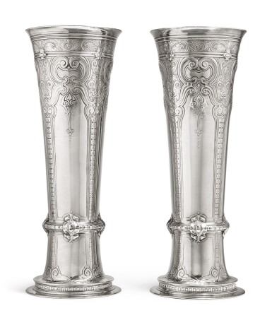 View full screen - View 1 of Lot 431. A Massive Pair of American Silver Tall Vases, Tiffany & Co., New York, circa 1909.