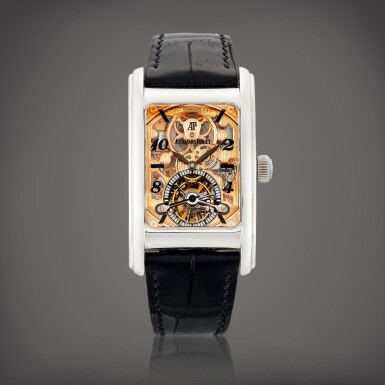 View full screen - View 1 of Lot 8608. Edward Piguet, Reference 25947PT.OO.D002CR.01 | A platinum skeletonised tourbillon wristwatch, Circa 2004 | 愛彼 | Edward Piguet 型號25947PT.OO.D002CR.01 | 鉑金鏤空陀飛輪腕錶,約2004年製.