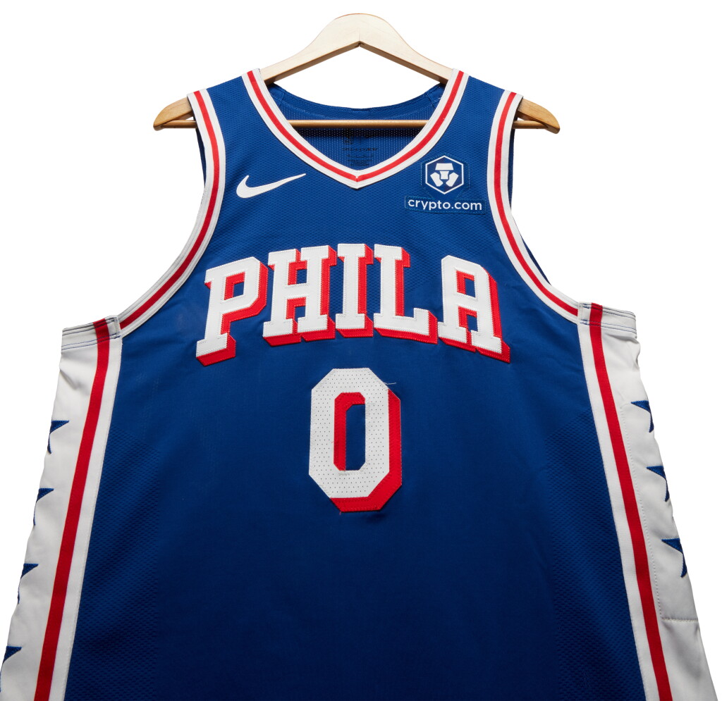 View full screen - View 1 of Lot 40. Tyrese Maxey Philadelphia 76ers 2024-2025 Kia NBA Tip-Off Game Worn Icon Edition Jersey | Matched to 4 Games.