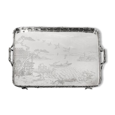 View full screen - View 1 of Lot 919. American Silver Japanesque Two-Handled Tray, Gorham Mfg. Co., Providence, RI, 1881.