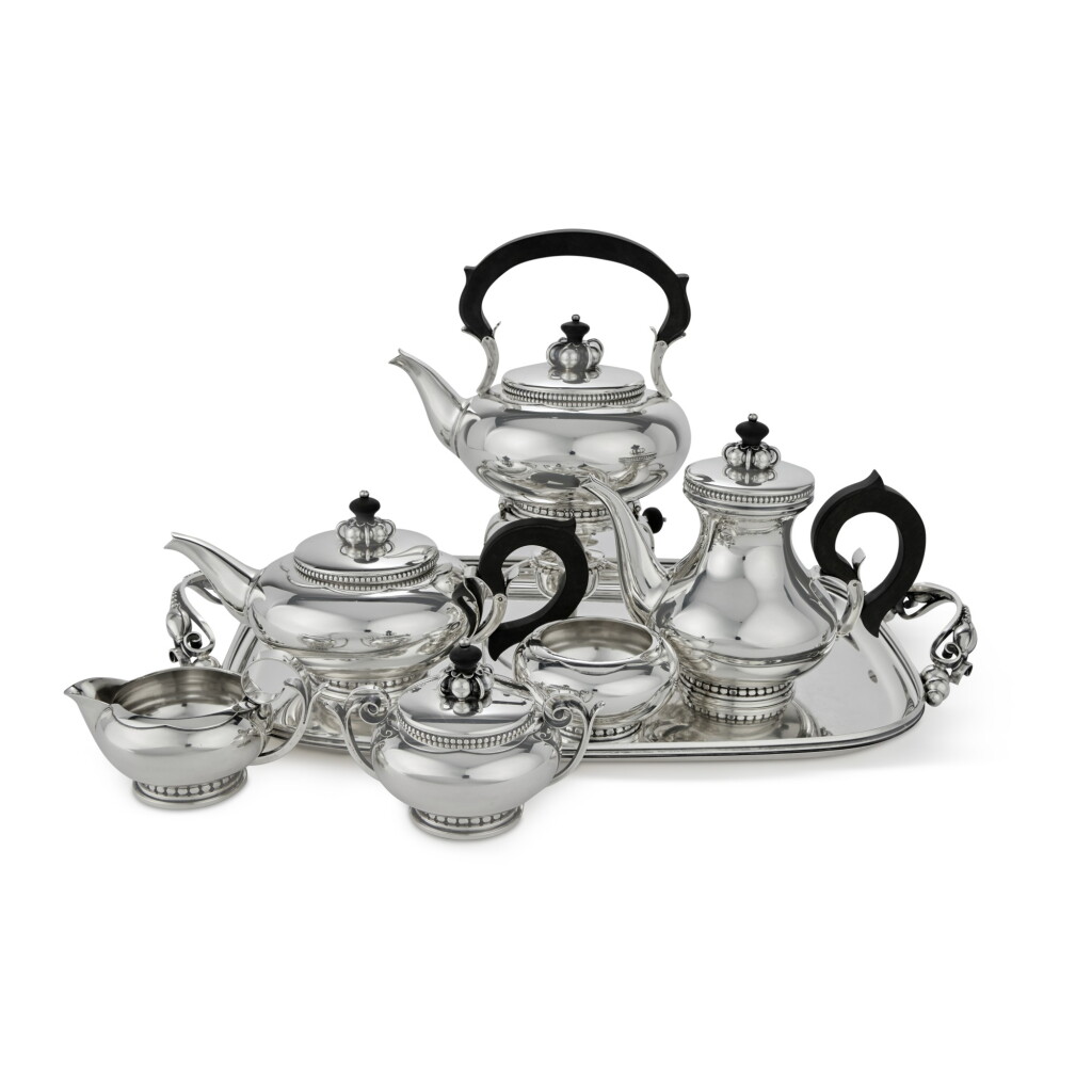 View full screen - View 1 of Lot 355. An American Silver Six-Piece Tea Set with Tray, Designed by Alphonse La Paglia for International Silver Co., Meriden, CT, Mid 20th Century.