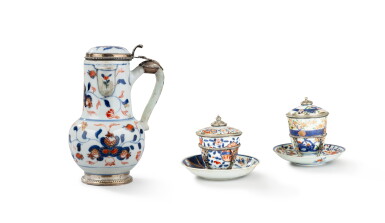 View full screen - View 1 of Lot 102. Two Louis XV silver-mounted Imari Japanese porcelain tea-cups and saucers and a jug, Paris, 1717-1722 and circa 1720.