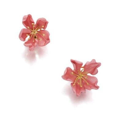 View full screen - View 1 of Lot 568. Pair of Gold, Silver and Enamel Earclips.