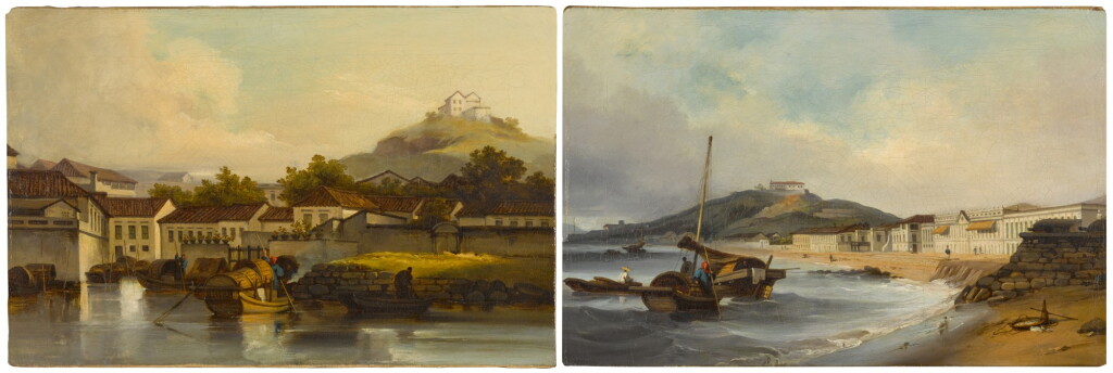 View full screen - View 1 of Lot 161. GEORGE CHINNERY | WATERFRONT BUILDINGS, MACAU; AND THE PRAYA GRANDE, MACAU.