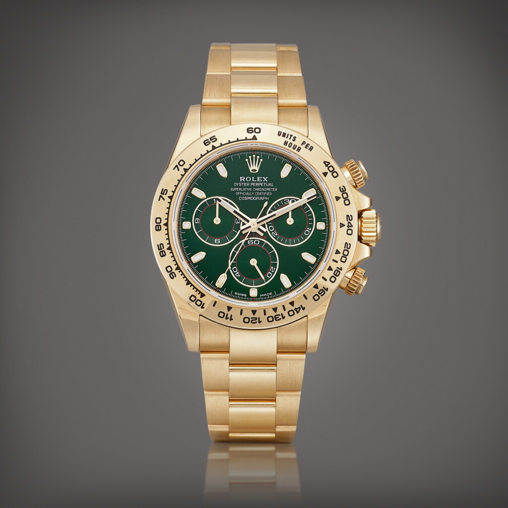 View full screen - View 1 of Lot 2107. Cosmograph Daytona "John Mayer", Reference 116508 | A yellow gold chronograph wristwatch with bracelet, Circa 2019 | 勞力士 | COSMOGRAPH DAYTONA "JOHN MAYER" 型號116508 | 黃金計時鏈帶腕錶,約2019年製.