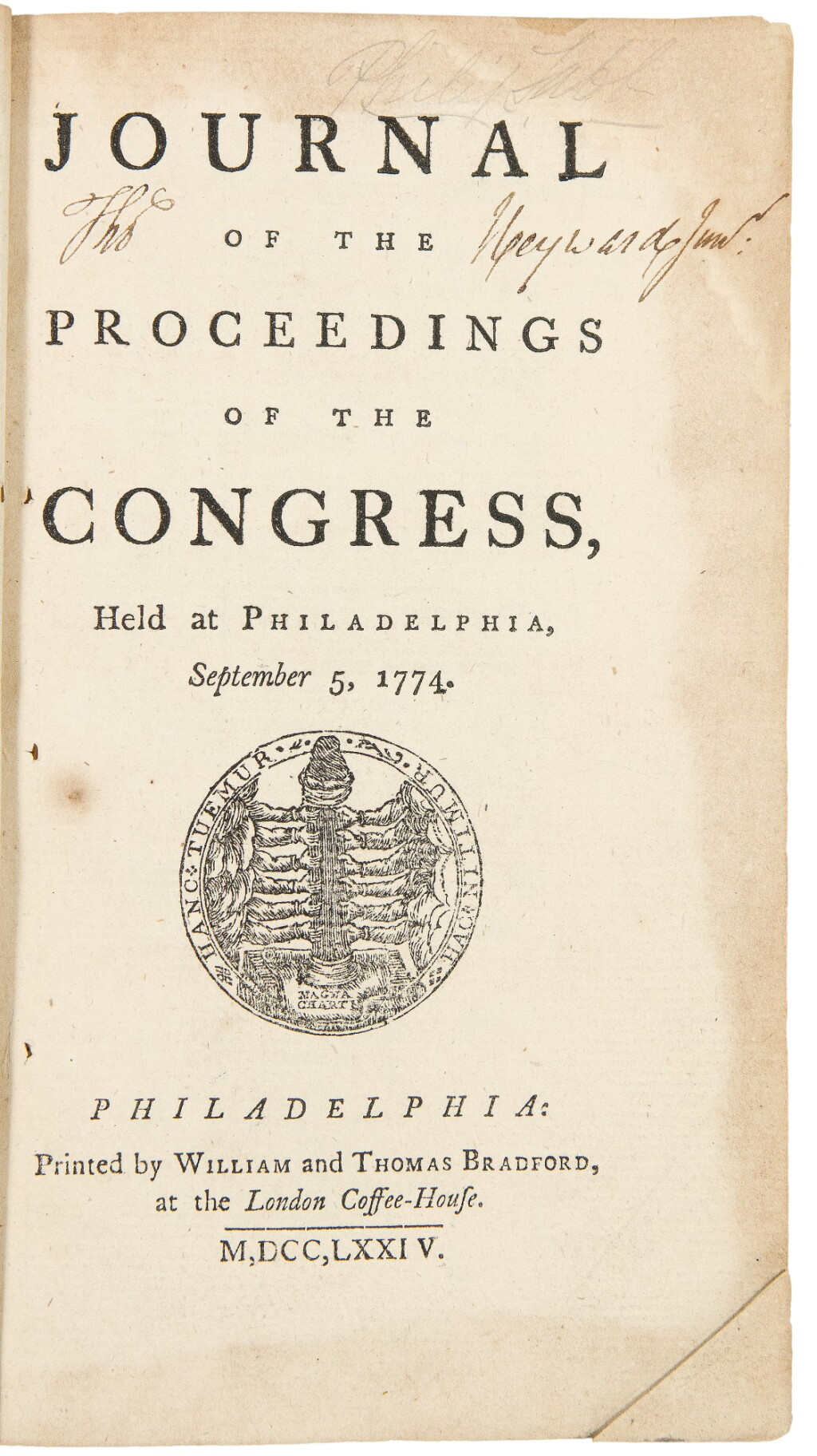 View full screen - View 1 of Lot 176. Continental Congress | The rare first editions with remarkable provenance.