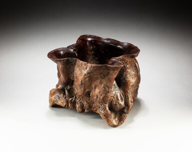 View full screen - View 1 of Lot 152. A large carved rootwood 'dragon and phoenix' scroll pot Qing dynasty, 18th century | 清十八世紀 樹根雕龍鳳紋樹樁式畫筒.