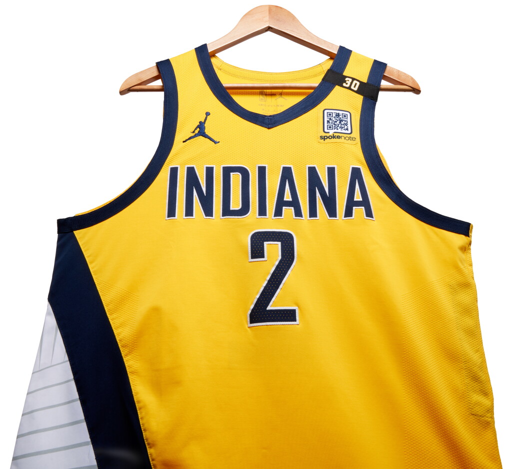 View full screen - View 1 of Lot 93. Andrew Nembhard 'NBA Playoff Debut' Indiana Pacers 2024 NBA Playoffs Eastern Conference Round 1 Game Worn Statement Edition Jersey | Game 1.