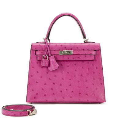 View full screen - View 1 of Lot 24. Rose Pourpre Ostrich Kelly 25 Sellier Palladium Hardware, 2022.