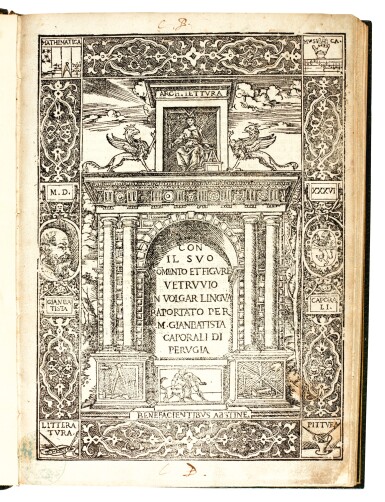 View full screen - View 1 of Lot 166. Vitruvius, Architettura, Perugia, 1536, modern crushed green morocco.