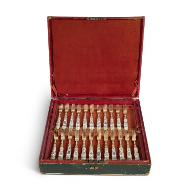 View full screen - View 1 of Lot 130. A Continetal Gilt-Metal-Mounted Porcelain Flatware Set for Twenty-Four, Second-Half 19th Century.