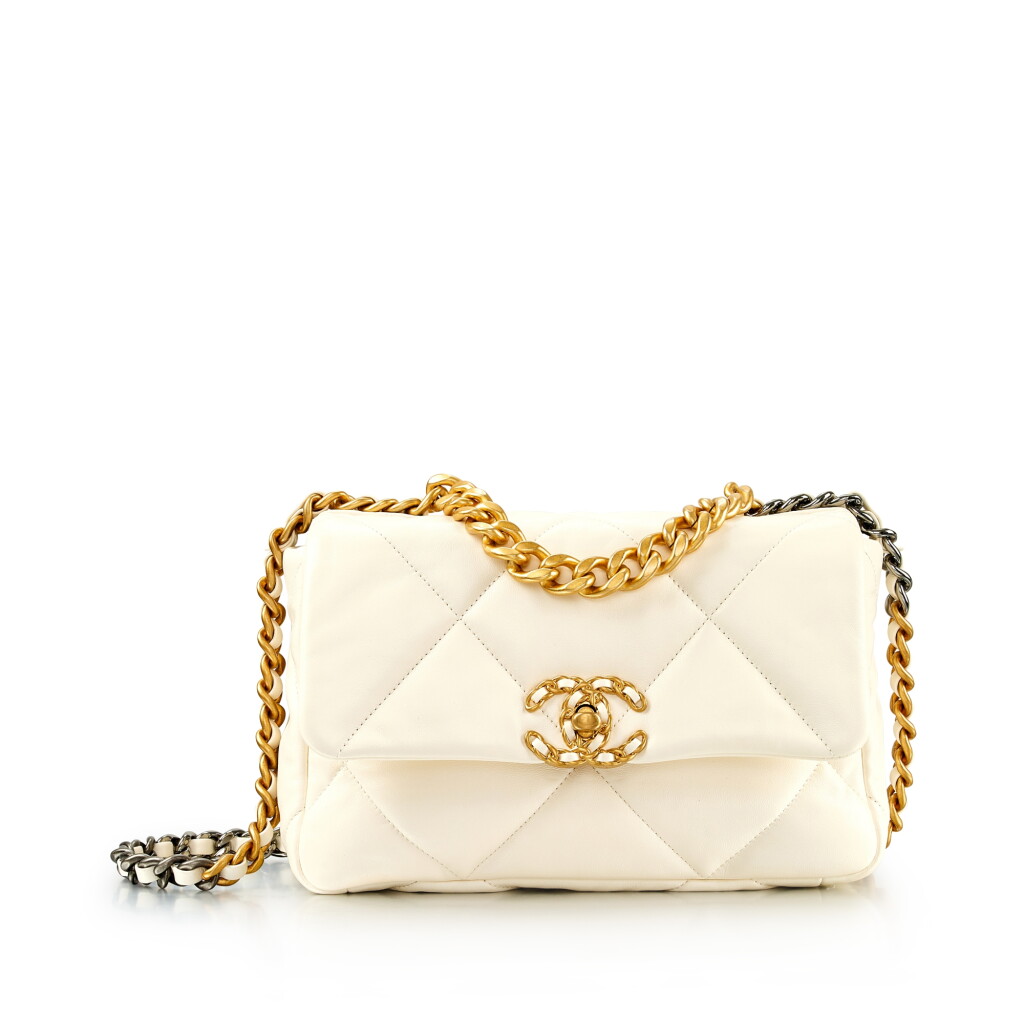 View full screen - View 1 of Lot 7889. White Quilted Lambskin 19 Flap Bag Gold Hardware, 2019.
