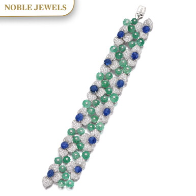 View full screen - View 1 of Lot 730. Emerald, sapphire and diamond bracelet | 祖母綠配藍寶石及鑽石手鏈.