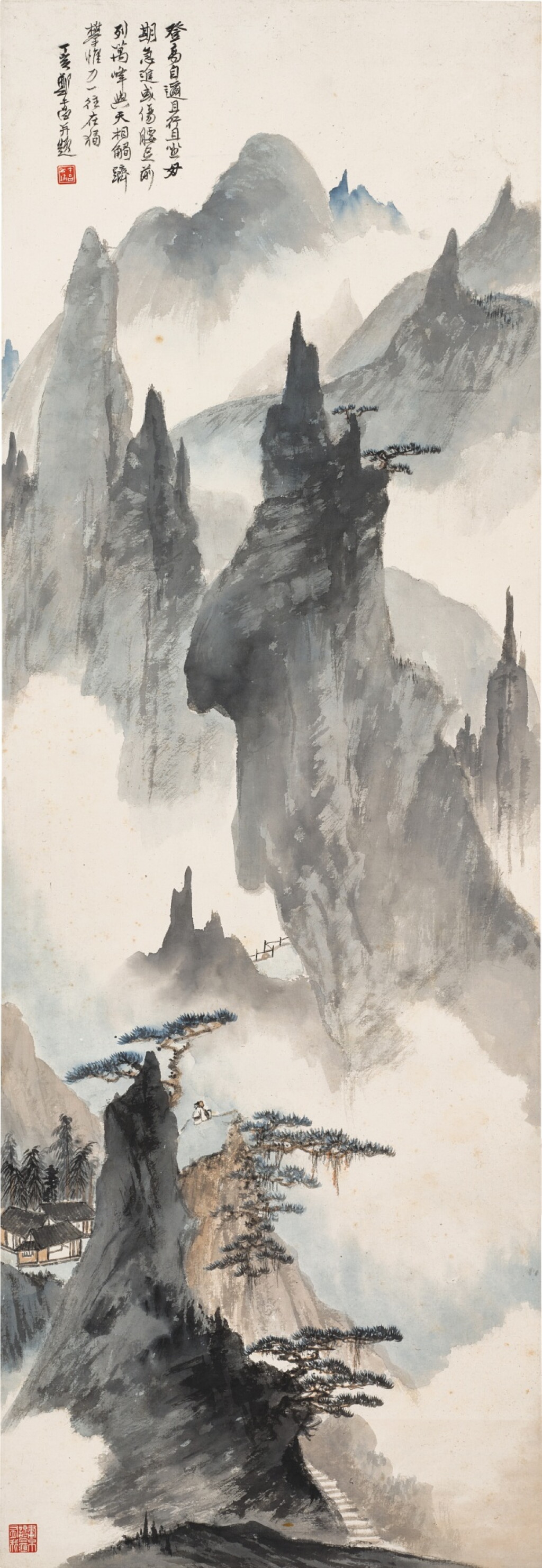 View full screen - View 1 of Lot 3086. 鄭午昌 雲峰聳翠圖 | Zheng Wuchang, Cloudy Peaks and Verdant Heights.