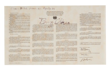 View full screen - View 1 of Lot 48. FLOWN to the Moon on Apollo 11 —Buzz Aldrin's United Nations "Outer Space Treaty".