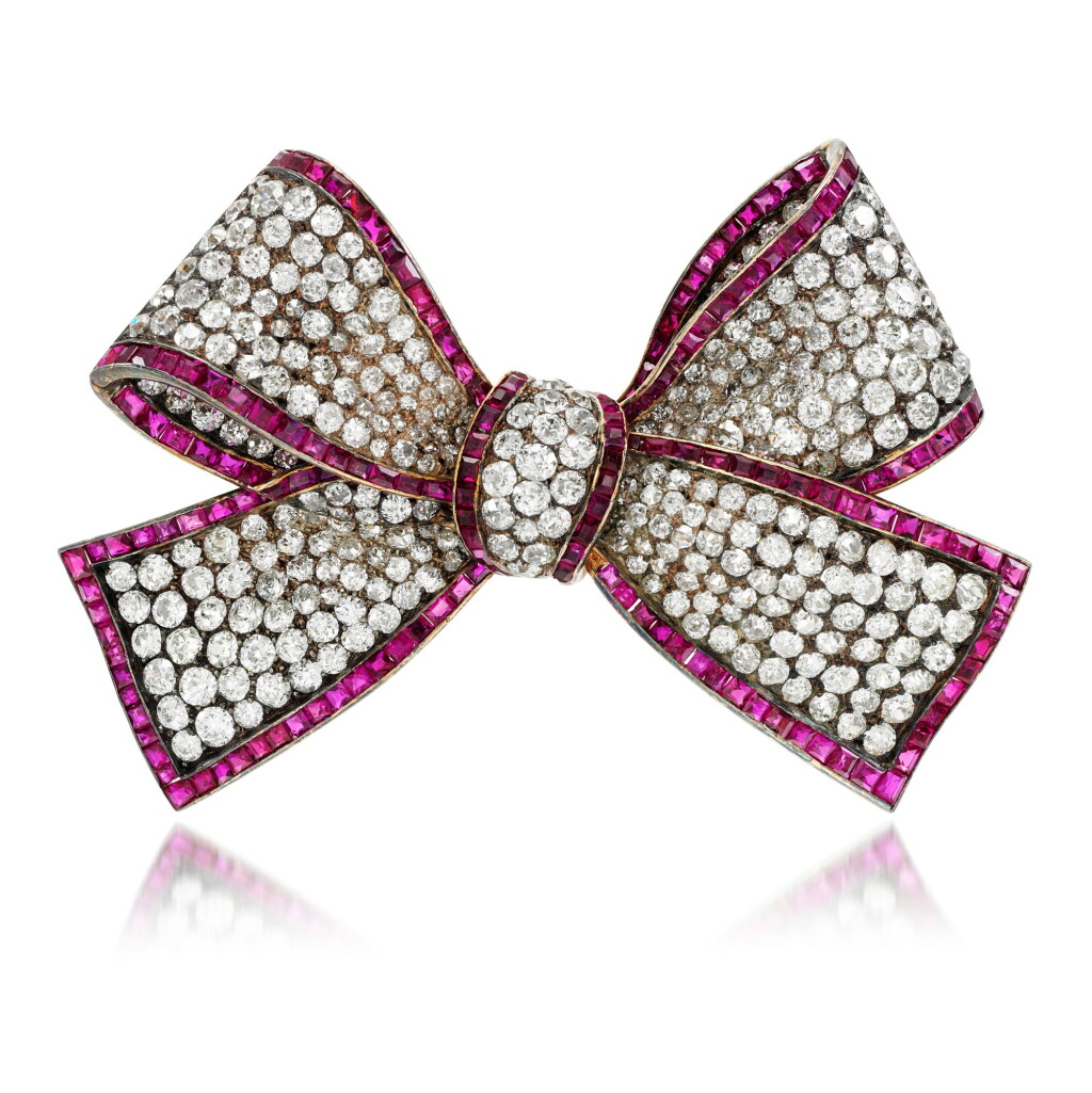 View full screen - View 1 of Lot 123. Ruby and diamond brooch , circa 1915.
