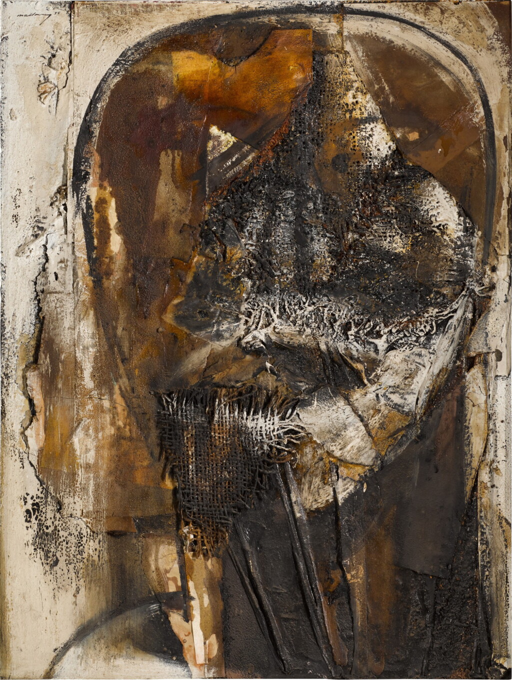 View full screen - View 1 of Lot 181. Robert Mallary, 1917 - 1997 | Untitled Painting No.5: Resin and Burlap Face.