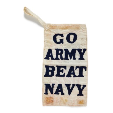 View full screen - View 1 of Lot 4. Buzz Aldrin's FLOWN "Go Army Beat Navy" Handmade Banner.