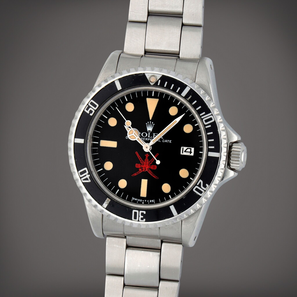 View full screen - View 1 of Lot 65. Retailed by Asprey: Sea-Dweller 'Khanjar', Reference 1665 | A stainless steel wristwatch with date, helium escape valve and bracelet | Circa 1973.