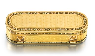 View full screen - View 1 of Lot 4. A three-colour gold snuff box, Jean-Baptiste-François Lamiral, Paris, 1788.