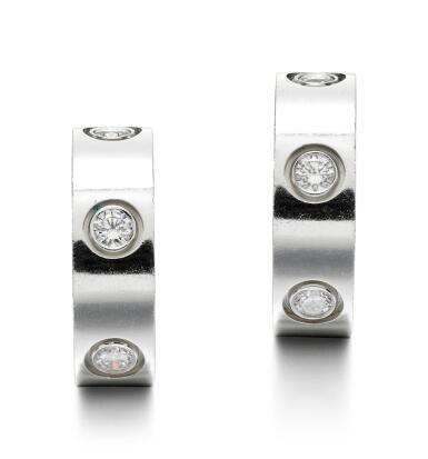 View full screen - View 1 of Lot 50. PAIR OF DIAMOND EARRINGS, 'LOVE', CARTIER.
