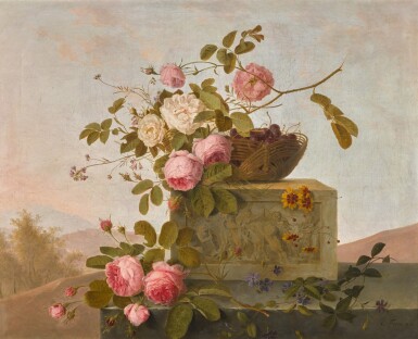 View full screen - View 1 of Lot 11. EMMANUEL FRIES | ROSES ON A CLASSICAL LEDGE.