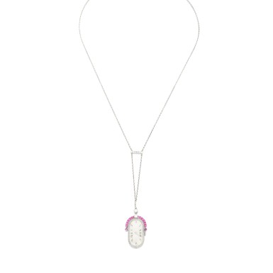 View full screen - View 1 of Lot 931. Ruby and diamond pendant watch, circa 1910.