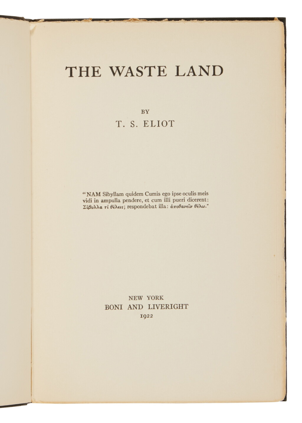 View full screen - View 1 of Lot 128. Eliot, T.S. | First edition of the most important modernist poem.