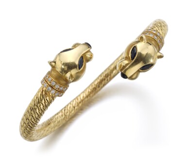 View full screen - View 1 of Lot 38. SAPPHIRE AND DIAMOND BANGLE, 'PANTHÈRE' | CARTIER.