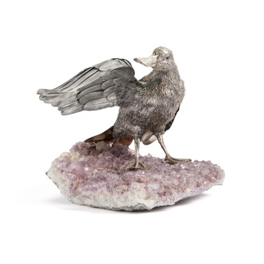 View full screen - View 1 of Lot 264. An Italian Silver Duck on Amethyst Quartz Geode, Mario Buccellati, 20th Century.