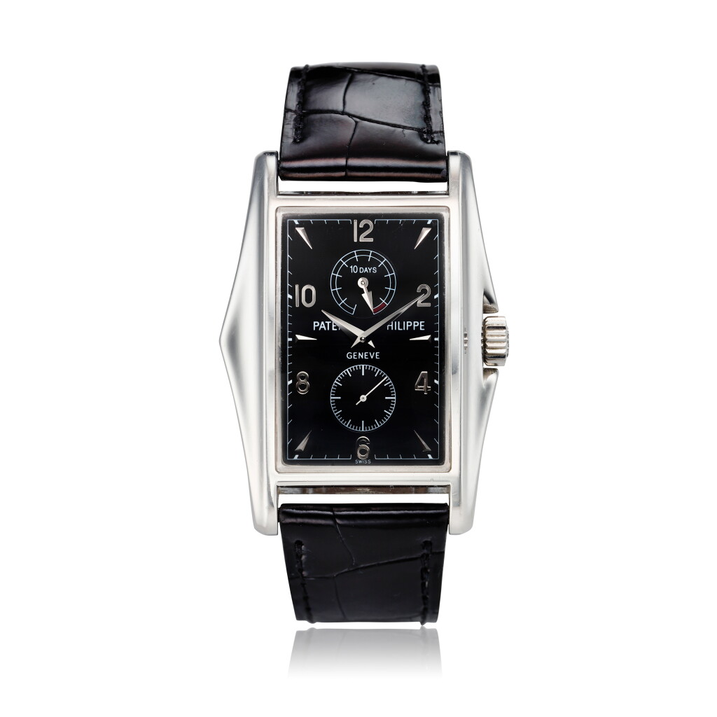 View full screen - View 1 of Lot 121. Reference 5100P-001 A limited edition platinum rectangular wristwatch with 10 day power reserve, Made to commemorate the millennium, Made in 2001.