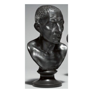 View full screen - View 1 of Lot 92. A WEDGWOOD AND BENTLEY BLACK BASALT BUST OF CICERO CIRCA 1777 .