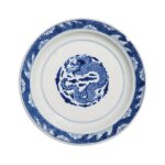 A blue and white 'dragon' dish, Qing dynasty, Kangxi period | 清康熙 青花趕珠龍紋盤