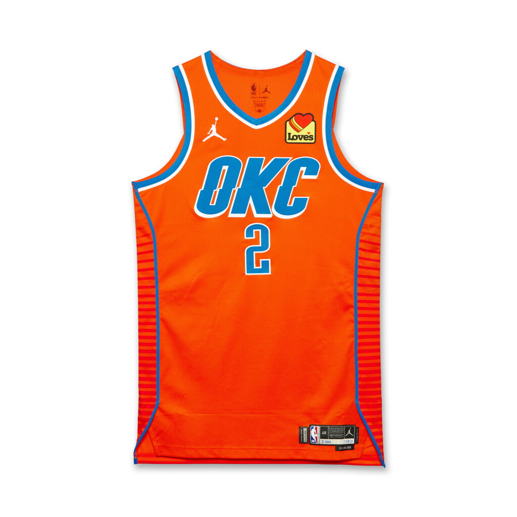 View full screen - View 1 of Lot 1. Shai Gilgeous-Alexander Oklahoma City Thunder 2025-2026 Emirates NBA Cup Game Worn Statement Edition Jersey | 37 Points | Gold NBA Logoman.