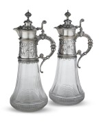 A Pair of German Silver and Cut-Glass Claret Jugs, Koch & Bergfeld, Bremen, Circa 1890