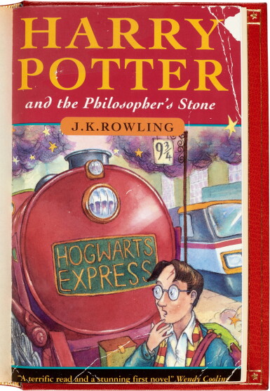 View full screen - View 1 of Lot 122. J.K. Rowling | Harry Potter and the Philosopher's Stone. London: Bloomsbury, 1997. Red morocco binding, first edition.