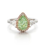 Fancy Intense Yellowish Green Diamond and Diamond Ring | 2.01克拉 濃彩黃綠色鑽石 配 鑽石 戒指