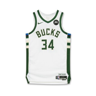 View full screen - View 1 of Lot 107. Giannis Antetokounmpo Milwaukee Bucks 2024-2025 Game Worn Association Edition Jersey | Double-Double.