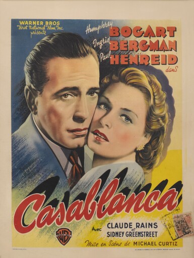 View full screen - View 1 of Lot 114. Casablanca (1946), first Belgian release poster (1946).