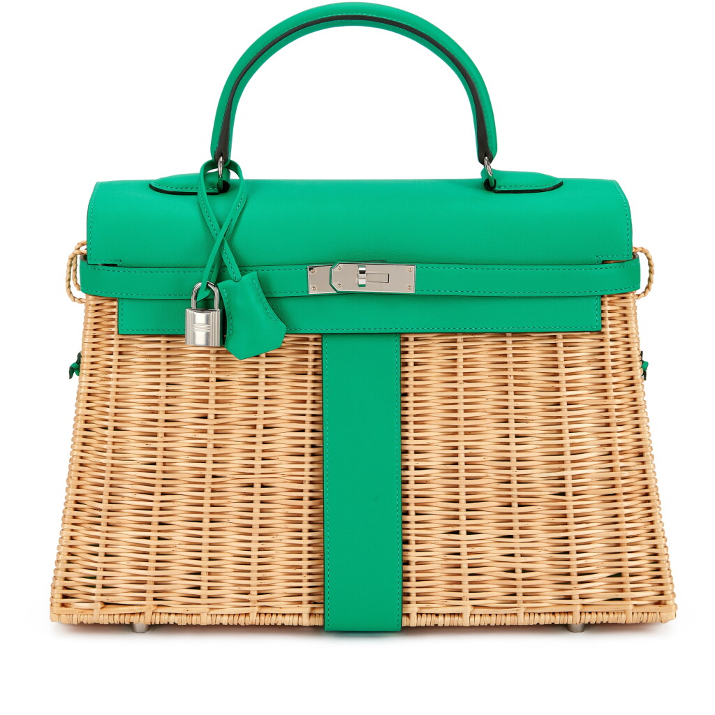 View full screen - View 1 of Lot 162. Limited Edition Menthe Swift and Osier Wicker Picnic Kelly 35 Palladium Hardware, 2022.