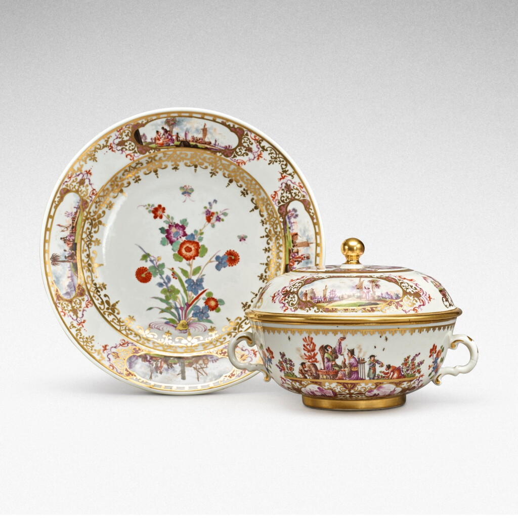 View full screen - View 1 of Lot 72. A Meissen two-handled circular small tureen, cover and stand, Circa 1730-35 .