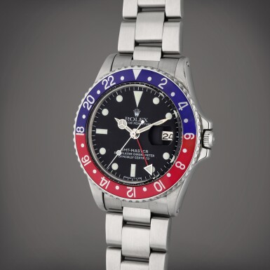 View full screen - View 1 of Lot 443. Reference 1675 GMT-Master | A stainless steel automatic dual time wristwatch with date and bracelet, 1966.