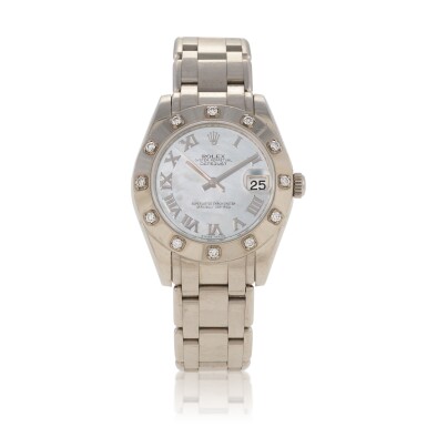 View full screen - View 1 of Lot 174. Pearlmaster, ref. 81319 White gold and diamond-set wristwatch with date, bracelet and mother-of-pearl dial Circa 2006.