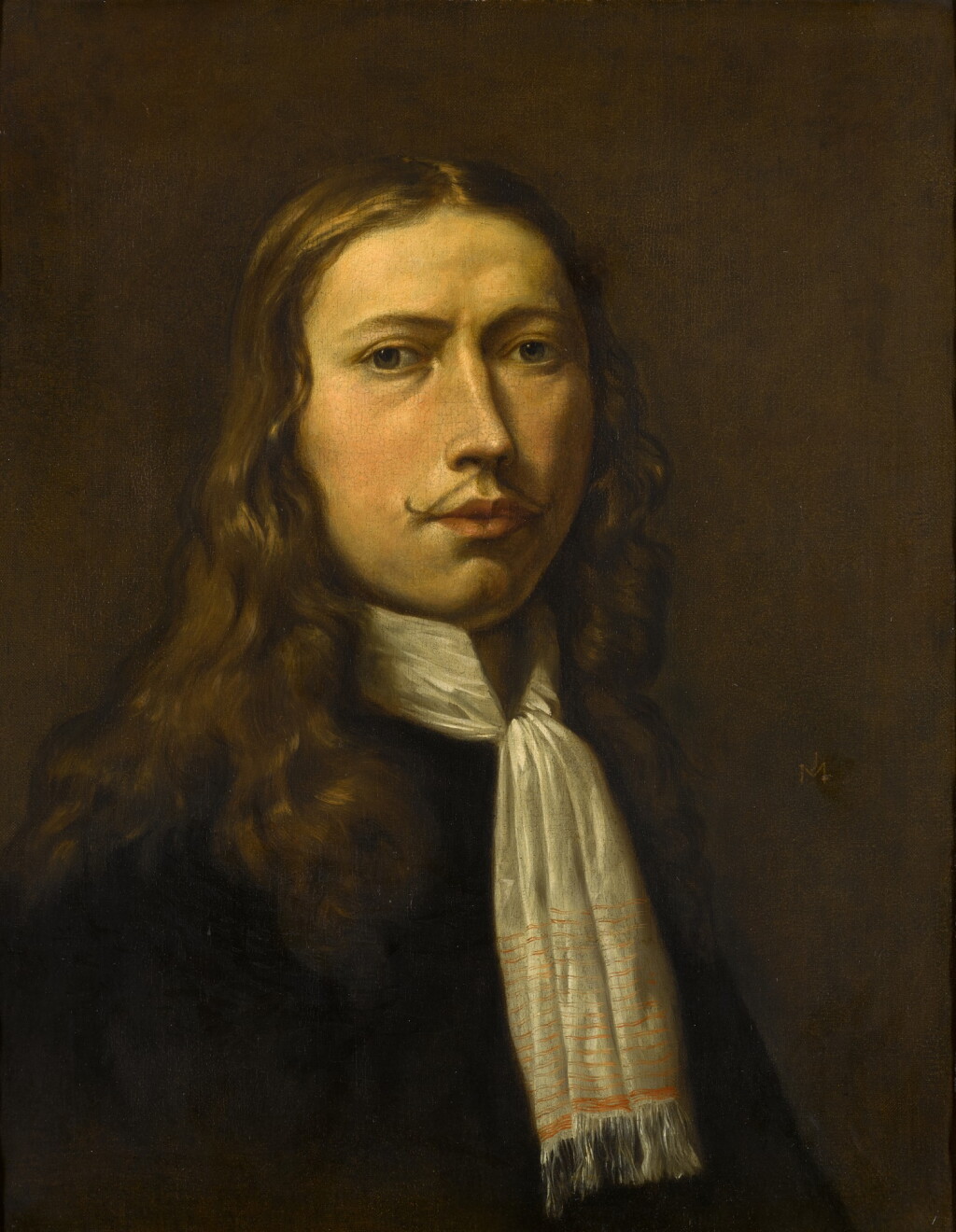 View full screen - View 1 of Lot 162. Portrait of Adriaen van de Velde (1636-72), bust-length, wearing a white cravat with red stripes.