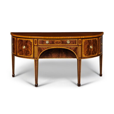 View full screen - View 1 of Lot 358. A George III Mahogany and Satinwood Crossbanded Sideboard, Late 18th/Early 19th Century.